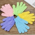 thumbnail image 4 of Guantes de baño para ducha, 1 par de guantes exfoliantes de bambú natural para cuerpo y cara, ambos guantes para adultos y niños (azul), 4 of 5
