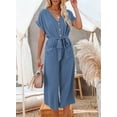 thumbnail image 4 of Asyoly Womens Jumpsuits Casual High Waist Short Sleeve V Neck Button Belted Wide Leg Jumpsuits with Pockets, 4 of 7