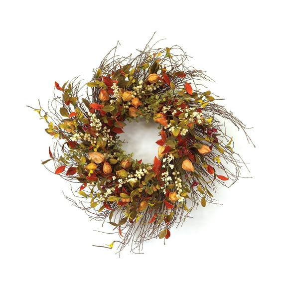 Home Decorative Cape Gooseberry Wreath 20"D Twig, Fabric