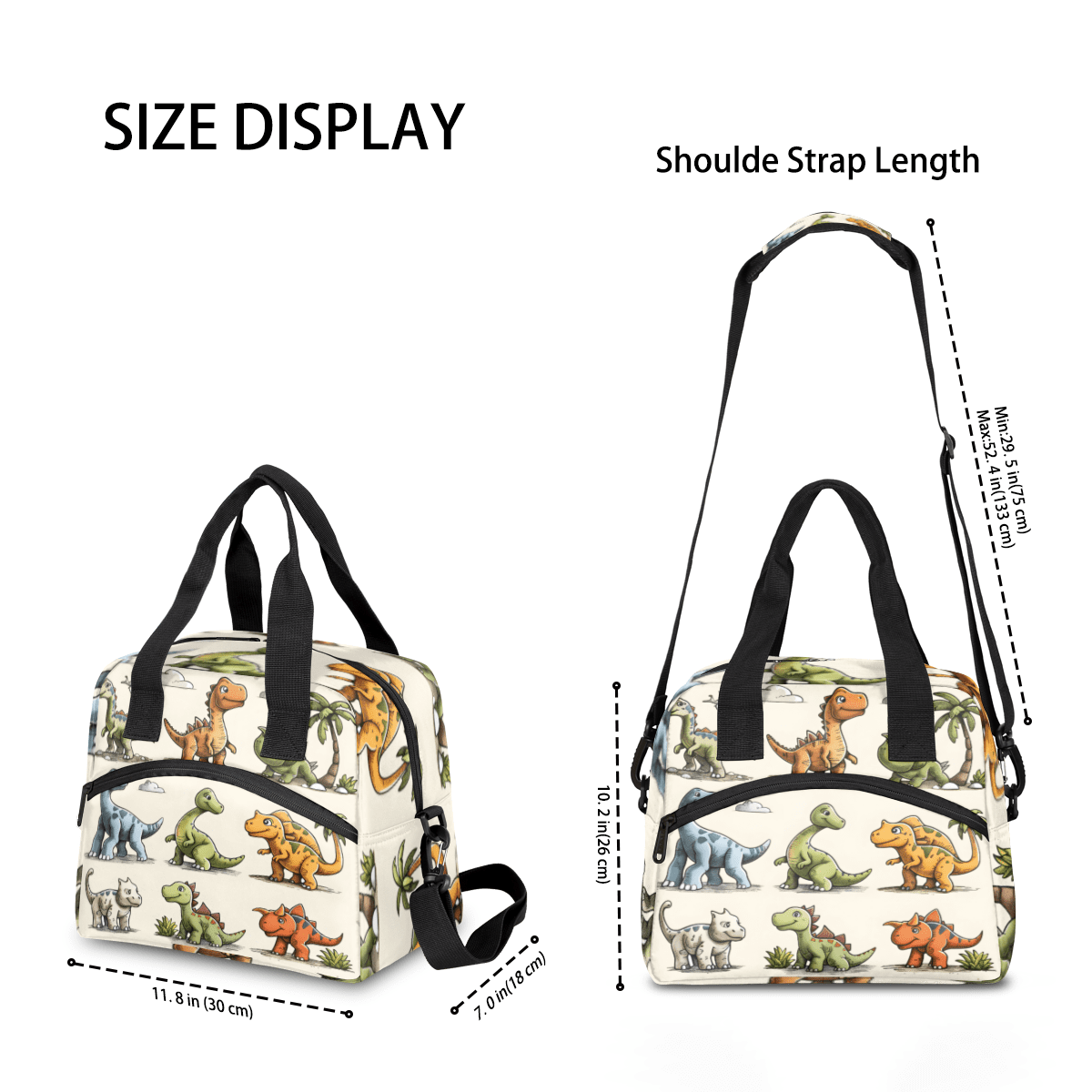 Herdesigns Cartoon Dinosaur Insulated Lunch Bag for Women Men Adults Large Reusable Lunch Box Funny Annimal Leakproof Cooler Tote Bags with Adjustable Shoulder Strap