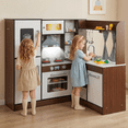 thumbnail image 2 of OLAKIDS Corner Kids Kitchen Playset, Toddler Wooden Pretend Cooking Set with Water Circulation, Realistic Light Sound Stove Removable Sink Storage Cabinet, Simulation Play Kitchen Toy (Corner Coffee), 2 of 11