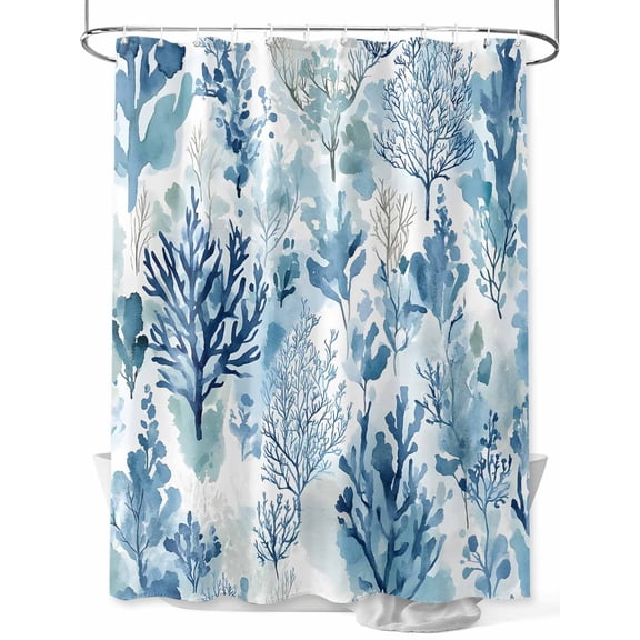 Fsddascl Blue Botanical Shower Curtain Set - Small 36" x 72" Washable Bathtub Curtain with 12 Hooks, Impressionist Style Watercolor Elegant Waterproof Fabric Stall Shower Curtains for Bathroom