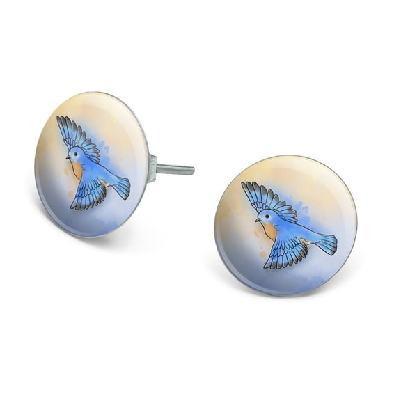 Eastern Bluebird Watercolor Northeastern Bird Novelty Silver Plated Stud Earrings