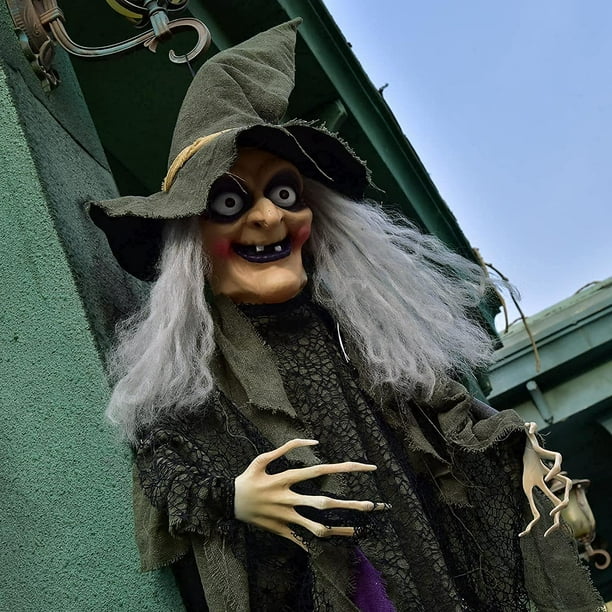 Décoration de fenêtre effrayante pour Halloween, vieille sorcière au-dessus  de la tête, décoration de fenêtre de club de sorcière à suspendre au