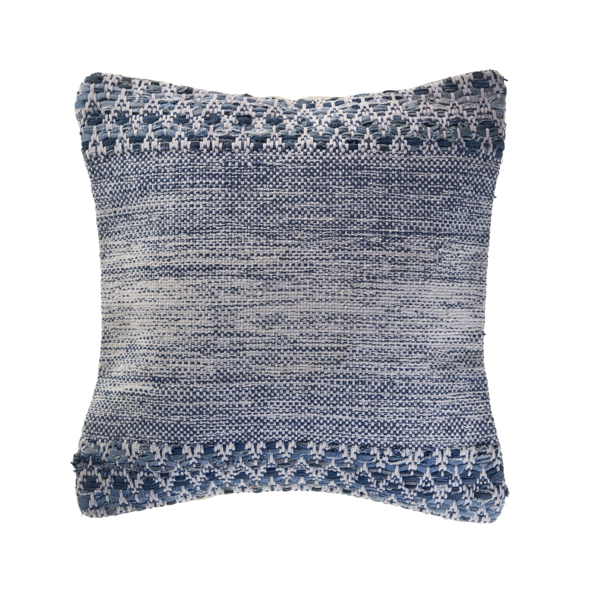 Laddha Home Designs Handwoven Geometric Throw Pillow Cover - 20" - Blue and White