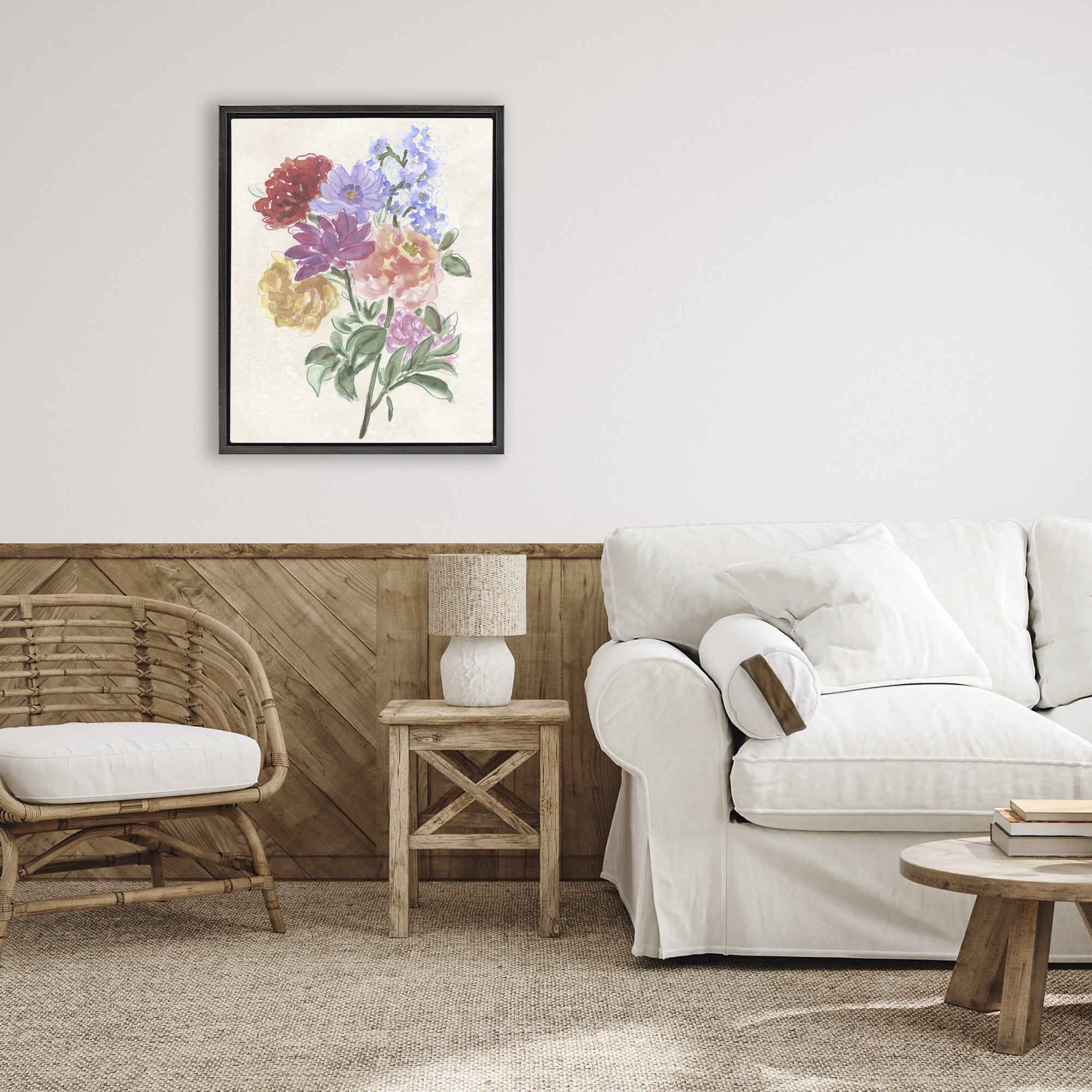 Stupell Industries Blooms On Parchment Black Framed Floater Canvas Wall Art, design by June Erica Vess