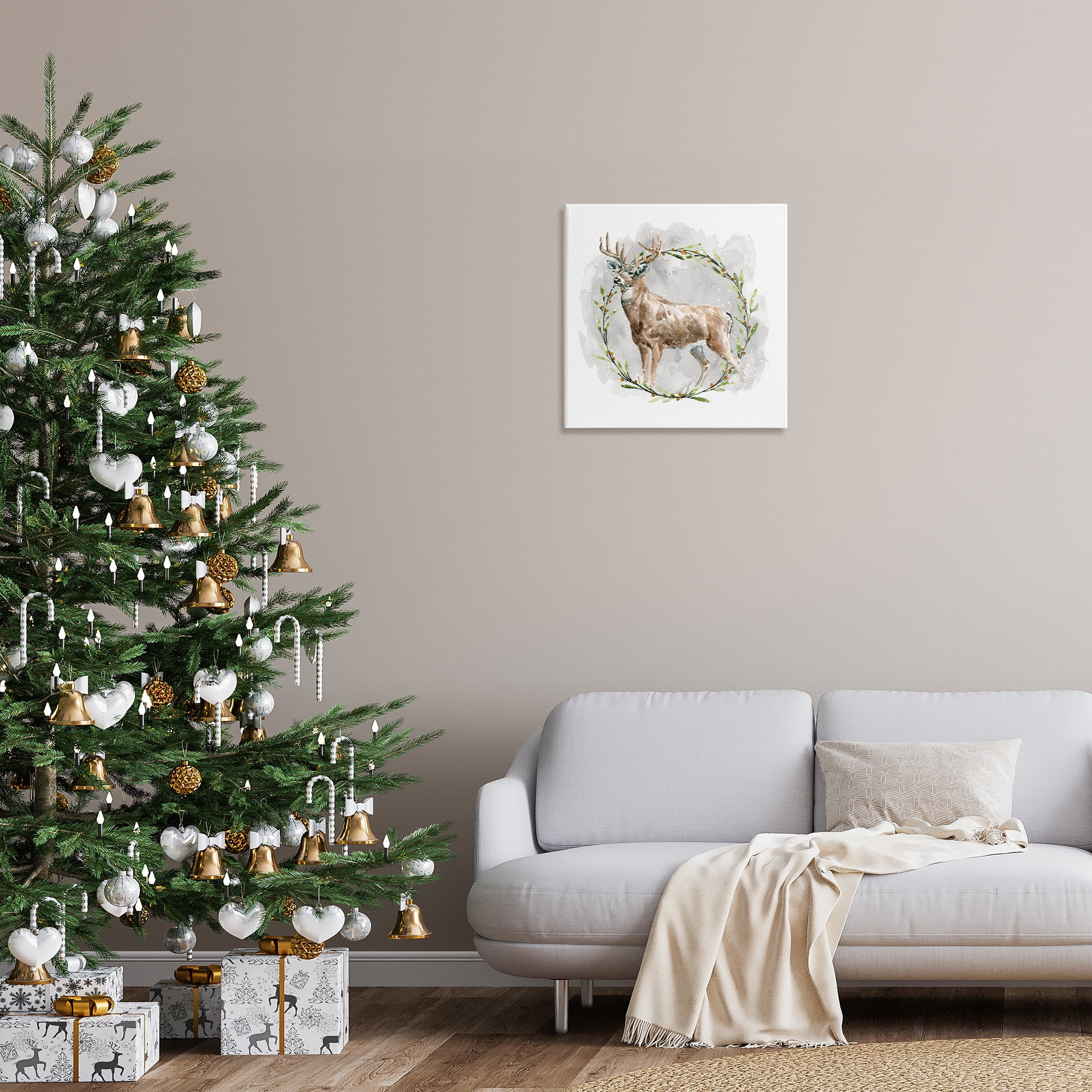 Stupell Industries Rustic Deer with Wreath Animals & Insects Painting Gallery Wrapped Canvas Art Prints Wall Art, 24 x 24