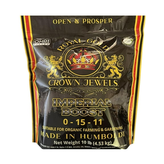 Royal Gold Crown Jewels Organic Imperial Boost 0-15-11 Dry Soluble Fertilizer, 10 lbs - for Excellent Fruit and Flower Production, Encourages Late Season Blossoms