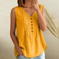 thumbnail image 2 of Women's Loose Fit Tank Tops Summer Casual Sleeveless Buttons Up Tunics Flowy Pleated Blouses by Yigetop Yellow S, 2 of 8