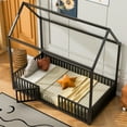 thumbnail image 6 of DreamBuck Twin size House Bed for Montessori Floor Bed with Door and Fence, Metal House Floor Bed for Boys, Girls, , Full Bed Frame for Playhouse, No Box Spring Needed, Black, 6 of 9