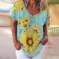 thumbnail image 2 of Camiseta de manga corta suelta con cuello en V estampada a la moda para mujer Pompotops  hkajfhjk471079, 2 of 4