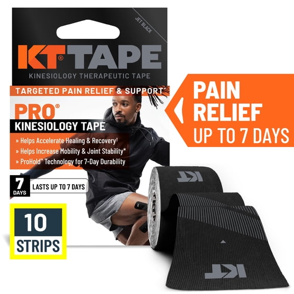 KT Tape Pro Ultra-Breathable Synthetic Kinesiology Tape, Jet Black, 10 Precut Strips