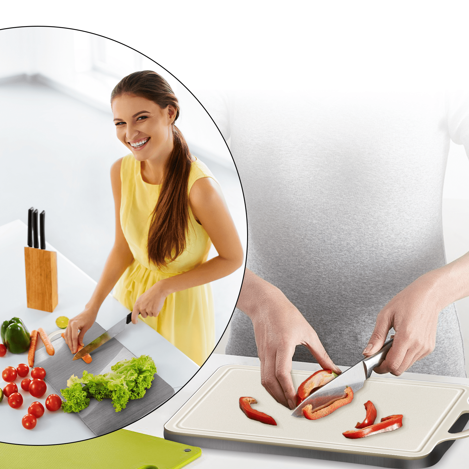 Cutting Board Double Sided, Large Size 15.4”×11”, 304 Stainless Steel Cutting Board for Kitchen, Food-Grade, Stainless Steel and Wheat Straw PP, Easy to Clean