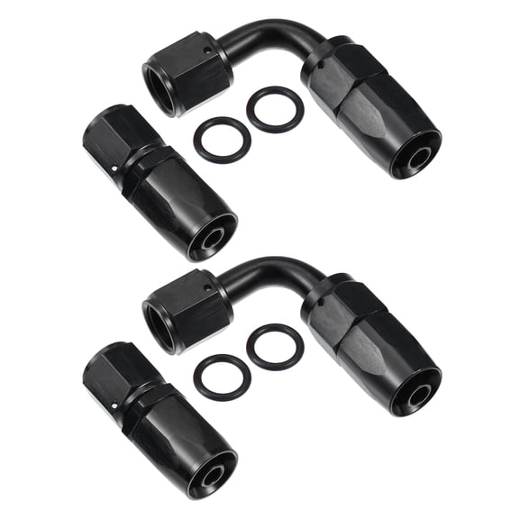Unique Bargains 2 Pair Fuel Line Adapter Fittings Top 90 Degree 0 Degree Fuel Line Connector for Car AN6 Female Black