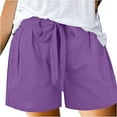 thumbnail image 6 of Tnhcen Women's Plus Size Cotton-Linen Look Pleated Shorts Elastic Waist Drawstring Side Pockets Pre-Shrunk Imitation Fabric Casual Comfortable Shorts S-4XL, 6 of 8