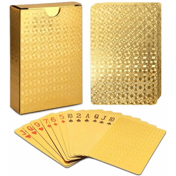 Deck of playing cards, gold playing cards, gold waterproof playing cards, waterproof playing cards, playing cards, for parties and games
