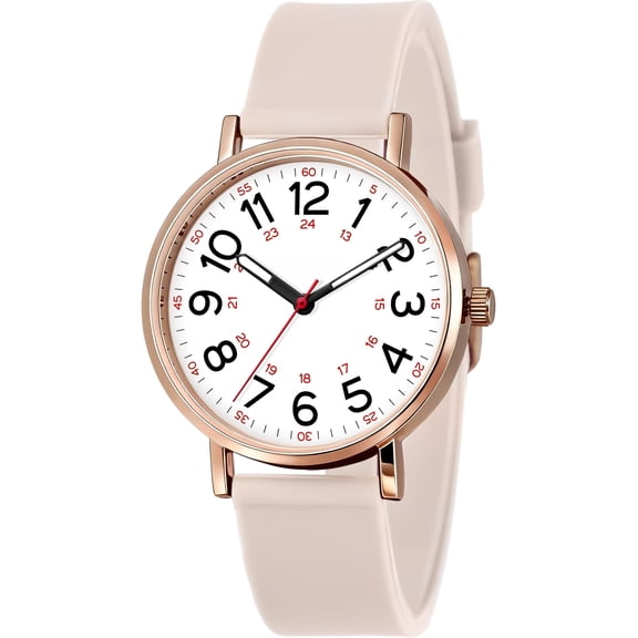 Women's Analog Nurse Watch with Second Hand for , 12/24 Time, Band, Easy Read
