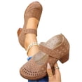 thumbnail image 5 of Domuza Womens Perforated Mary Jane Block Heel Shoes, Adjustable Hook-and-Loop Strap Closed Toe Breathable Casual Comfortable Walking Footwear Brown 5.5（EU-36）, 5 of 6