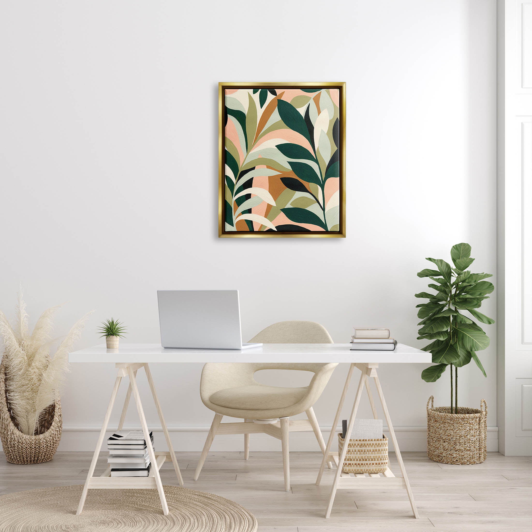 Contemporary Layered Leaves Botanical & Floral Graphic Art Metallic Gold Framed Art Print Wall Art