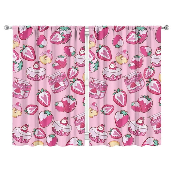 Nursery Curtains Boys Girls Kids Red Strawberry Fruits Print Pattern Window Drapes for Living Bedroom Playroom Room Decor Rod Pocket 52x84 Inch 2 Panels