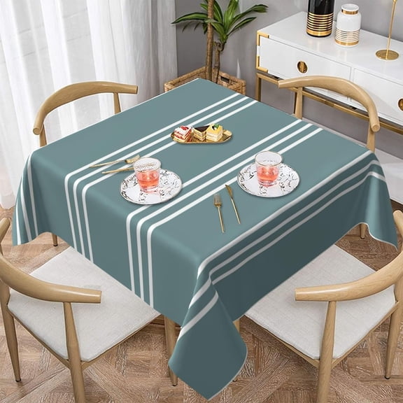 Steel Blue Stripes Soft Tablecloth Square Dinng Table Covers for Kitchen & Table Linens 60" x 60"