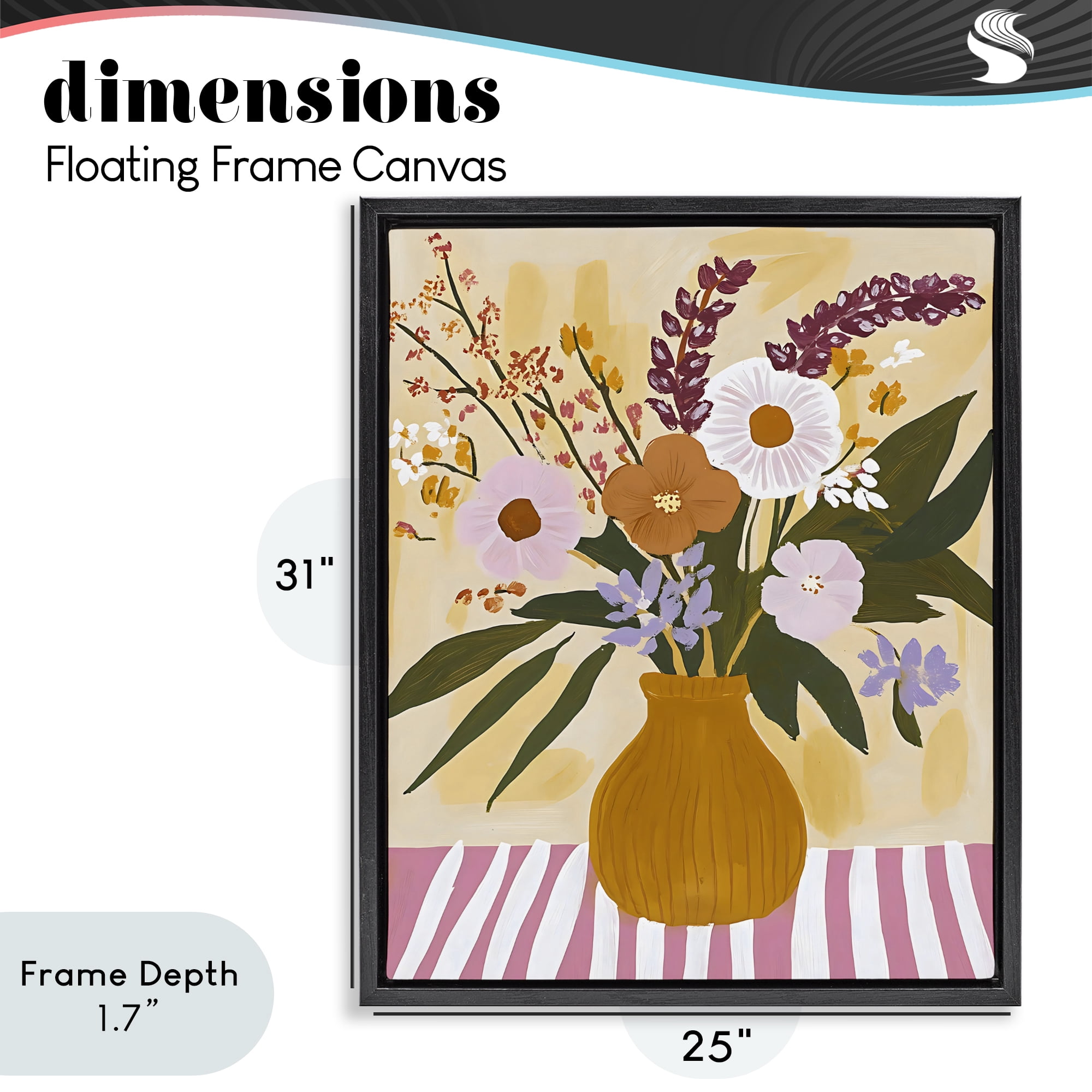 Stupell Industries Boho Flowers on Pink Stripes Black Framed Floater Canvas Wall Art, design by Creative Studio