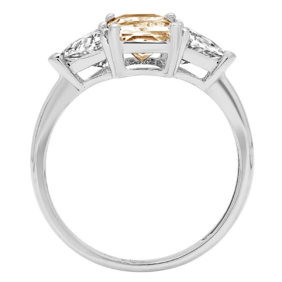 2.82 ct Emerald Cut Natural Morganite Three-Stone Engagement Ring for Women in 18K White Gold