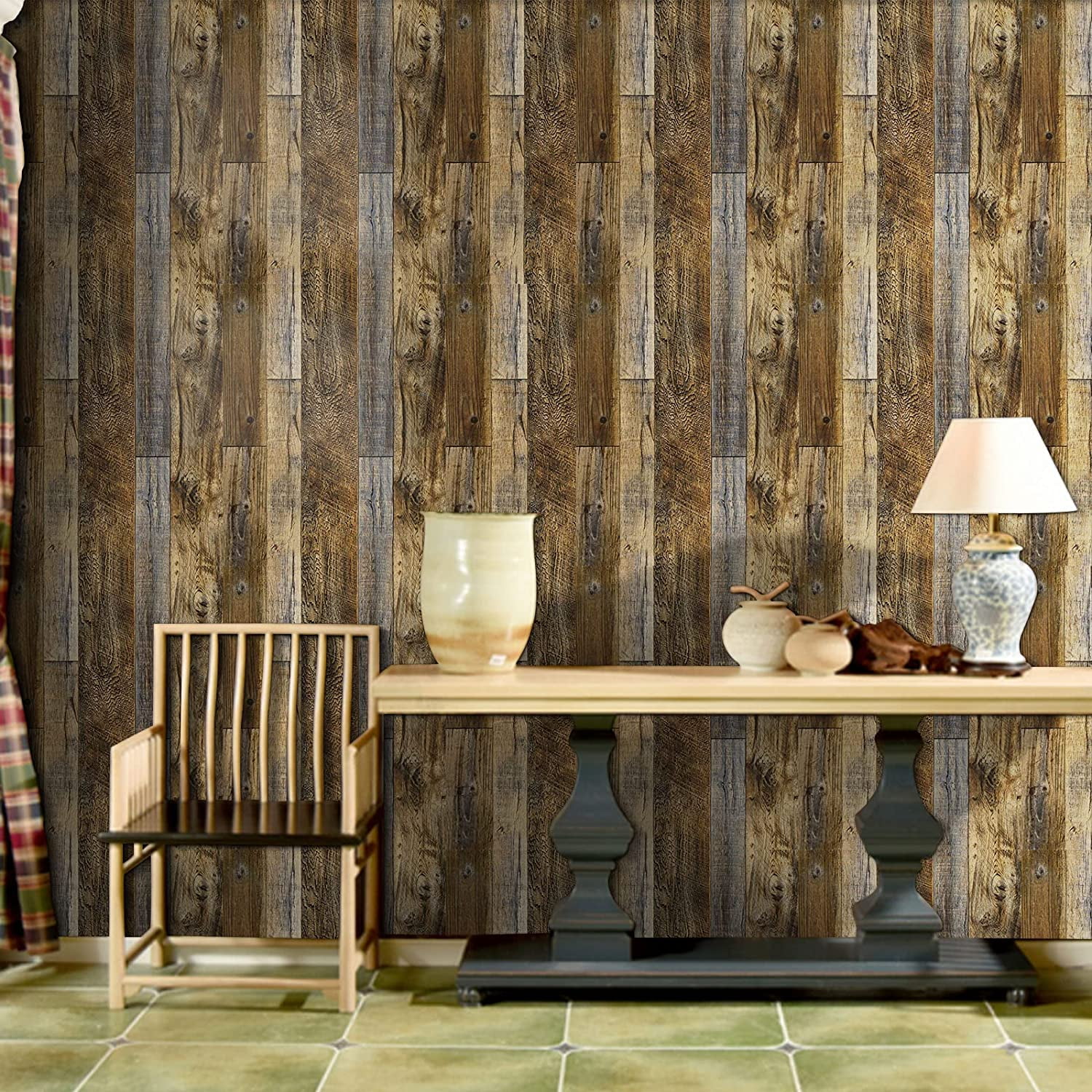 Abyssaly 17.7" x 236" Peel and Stick Faux Wood Wallpaper Brown Self Adhesive and Removable Plank Wallpaper Easy to Apply Home Decorative for Cabinets Shelf Liner Closet