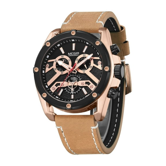 MEGIR Luxury Men Military Sports Watches Leather Strap Quartz Casual Chronograph Man Wristwatch​