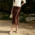 thumbnail image 5 of Women High Waist Satin Mermaid Maxi Skirt with Lace Hem Trim, Business Casual Long Skirt for Work Wedding Guest Party Date Fall 2026 S, 5 of 6