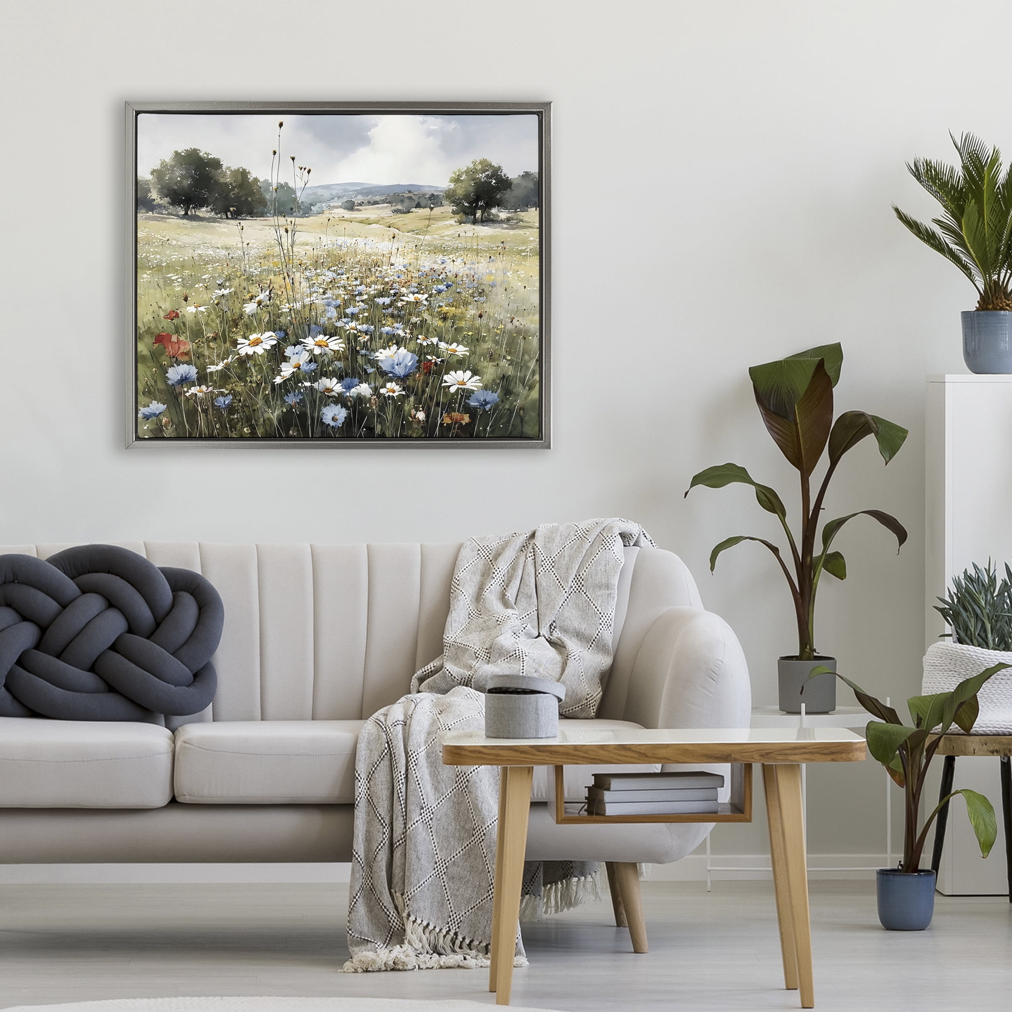 Stupell Industries Calm Meadow of Wildflowers Gray Framed Floater Canvas Wall Art, design by Franklyn Gregory