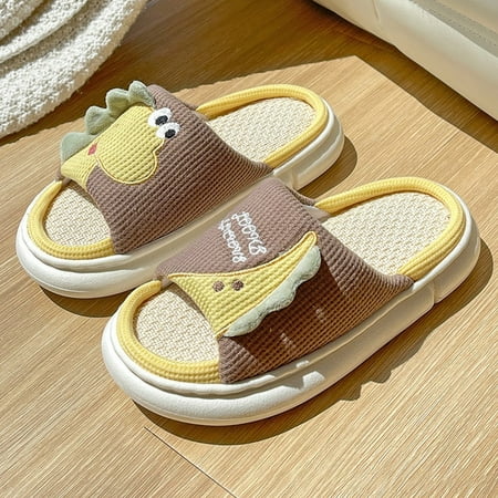 

CoCopeanut Linen Home Slipper for Women Cute Dinosaur Cloud Sandals Female Summer Indoor Cozy Flip Flops Platform Couples Men Shoes Slides