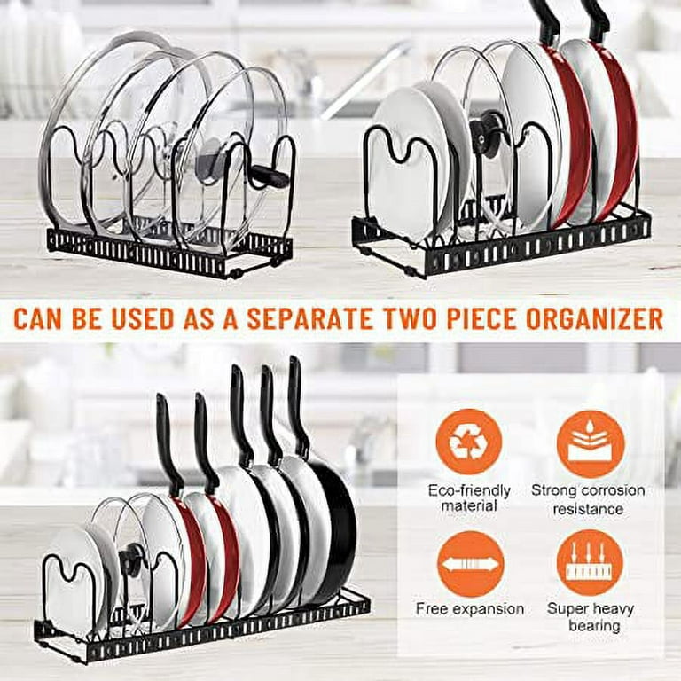 XL Expandable 10+ Pan Organizer and Pot Rack, Rustproof Kitchen