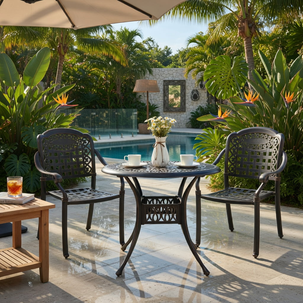 Hommoo 2-Pack Stackable Cast Aluminum Outdoor Patio Dining Chairs with Armrests, All-Weather, Indoor/Outdoor Use, Bronze
