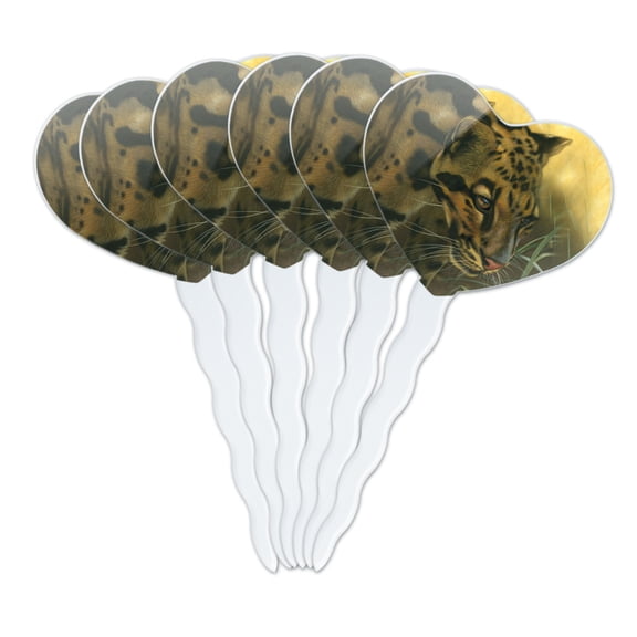 Ocelot Wild Cat Heart Love Cupcake Picks Toppers Decoration Set of 6