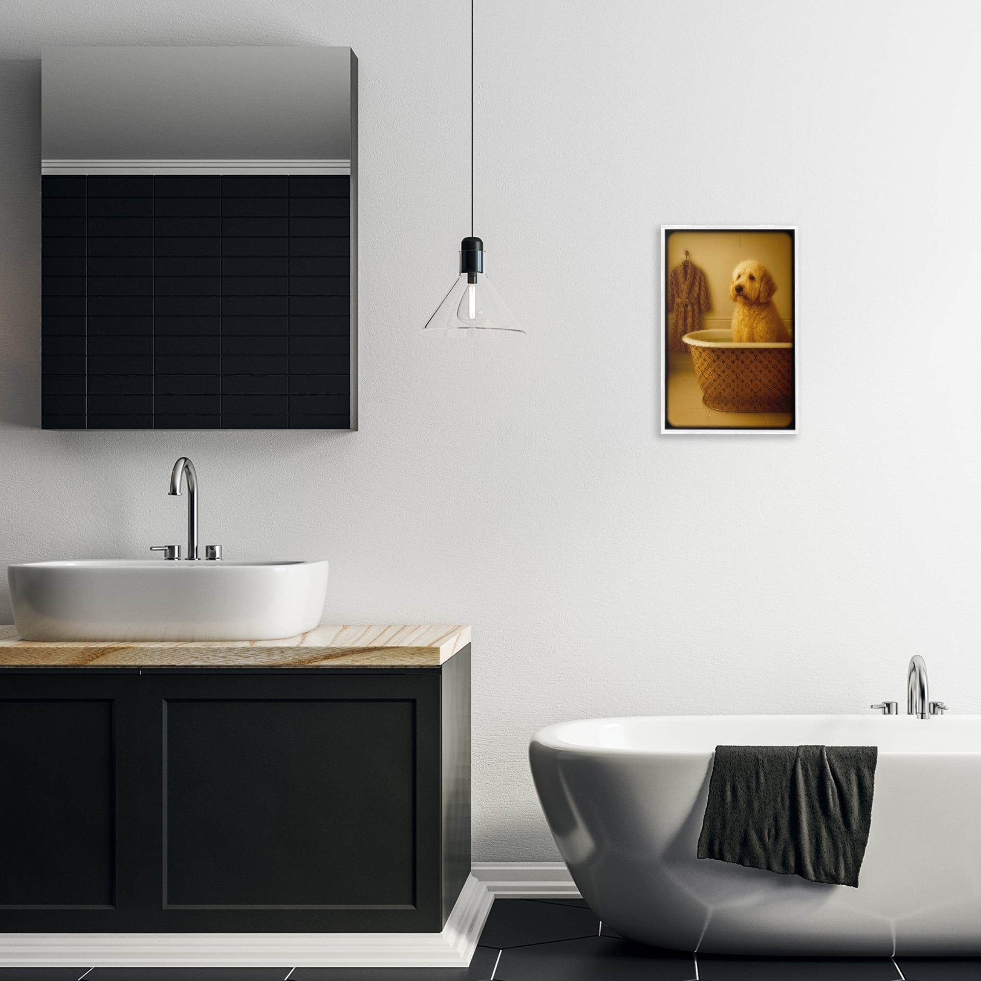 Stupell Industries Couture Dog in Luxury Tub White Framed Giclee Art, design by Grotto Studios