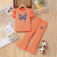 thumbnail image 2 of HCNTES Kids Girls Spring Summer Clothes 2 Piece Outfit Set T-Shirt Top + Cargo Pants Little Girl School Clothing Set Size 3T 4T 5T 6T 7T(H03-Orange,6-7 Years), 2 of 4