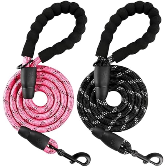 Eryueer Dog Leashes for Large Dogs Heavy Duty Dog Leash 2 Pack 5 FT with Comfortable Padded Handle Highly Reflective Threads for Medium Large Dogs Walking Training Running (5FT-1/2,Pink Black)