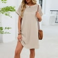thumbnail image 3 of cocolona Womens T-shirt Dress Summer Short Sleeve Crew Neck Lace Patchwork Mini Dress Casual Solid Loose Sun Dress, 3 of 7