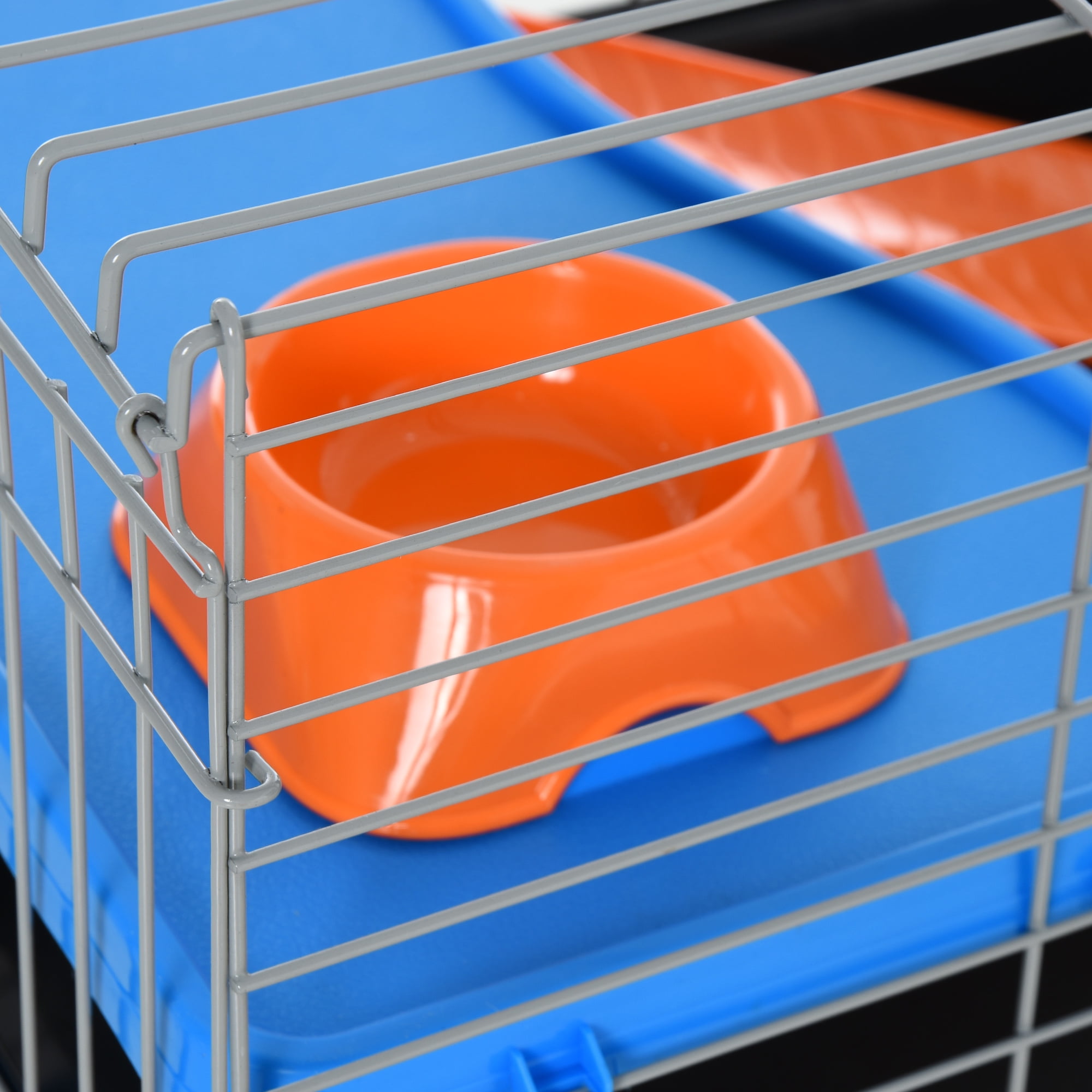 PawHut 35" Small Animal Cage with Wheels, Ramp, Water, Food Dish, Black