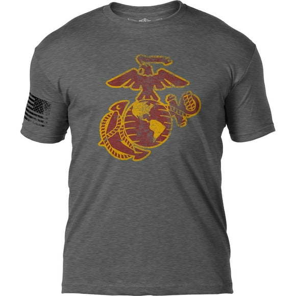 7.62 Design USMC Eagle Globe & Anchor Distressed Mens T Shirt,Heather Graphite,XX-Large