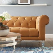 Contemporary Modern Urban Designer Living Room Lounge Club Lobby Sofa, Leather, Tan Brown