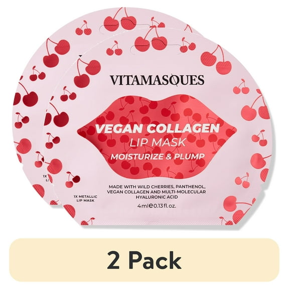 (2 pack) Vitamasques Cherry Vegan Collagen Lip Mask, Moisturize & Plump , One Patch