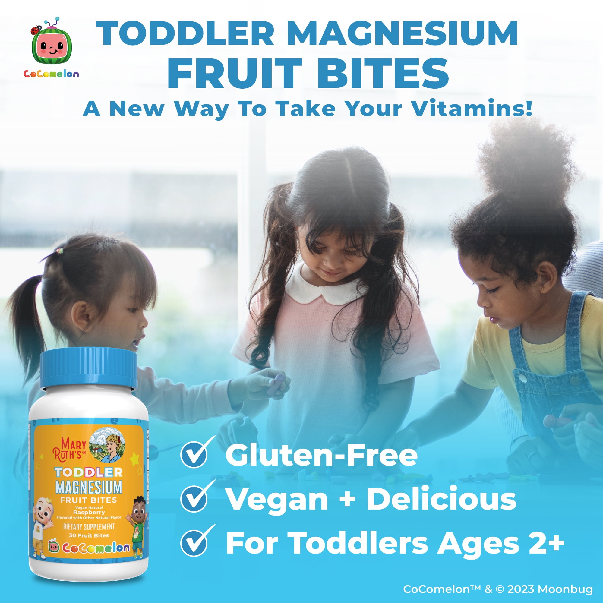 MaryRuth Organics Cocomelon Toddler Magnesium Fruit Bites, Calcium Absorption and Gut Health for Children's Health, 30 Count