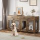 thumbnail image 4 of Historyli Jaula doble de madera para perros,tamaño XXL,para interior,con 3 cajones y separador de ambientes extraíble,mesa auxiliar con soporte para TV y puertas dobles,jaula para 2 perros.,Retro, 4 of 8