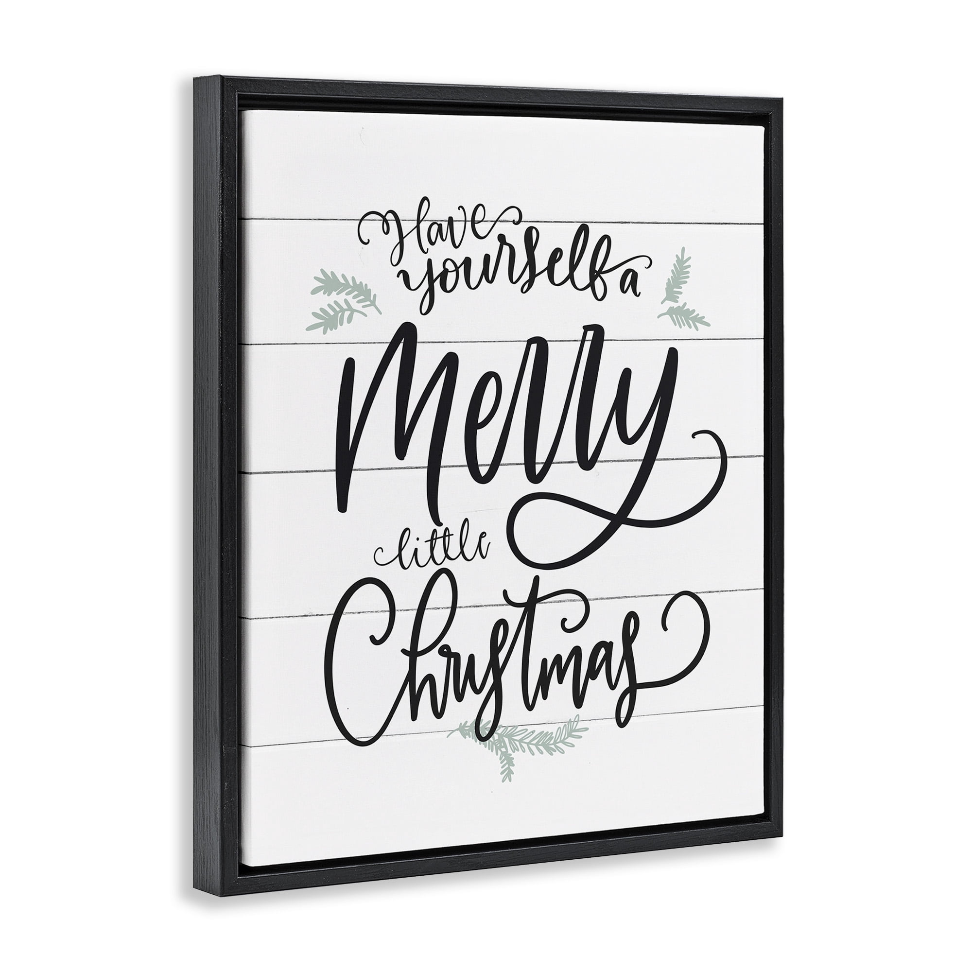 Stupell Industries Merry Little Christmas Planked Phrase Holiday Painting Black Floater Framed Canvas Art Print Wall Art, 17 x 21