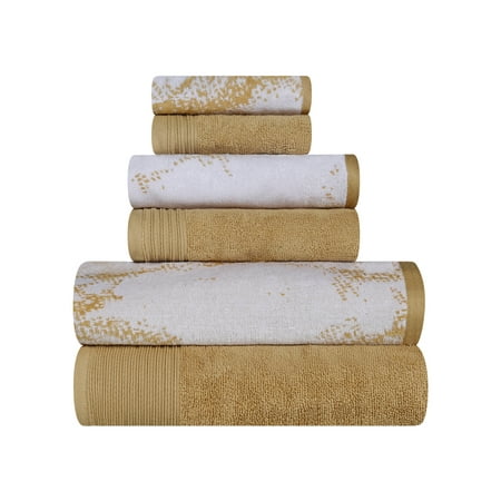 100% Cotton Highly Absorbent 6-Piece Solid and Marble Effect Towel Set, Bronze by Superior