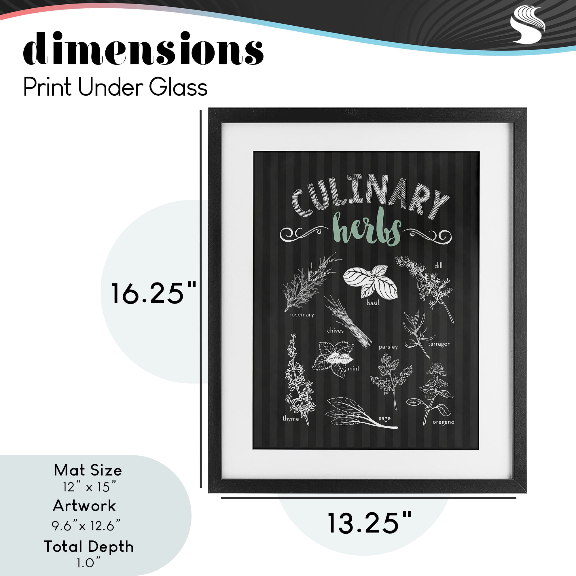 Culinary Herbs on Stripes Black Framed Print Under Glass, design by Lettered and Lined