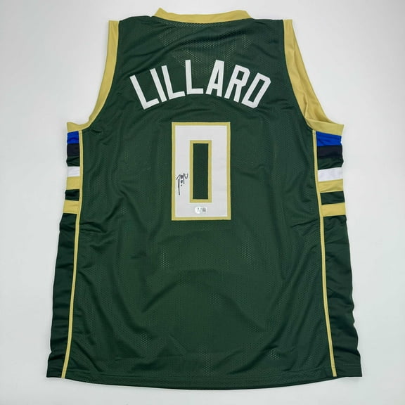 Autographed/Signed Damian Lillard Milwaukee Green Basketball Jersey Beckett BAS COA #2