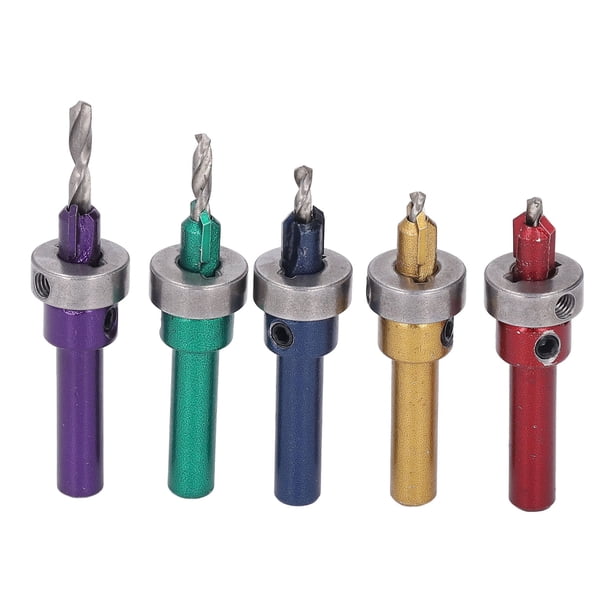 Brocas Avellanadoras De Acero De aleación, 5 Piezas, Varios Tamaños, Juego De Brocas Avellanadoras Versátiles Con Tope De Profundidad Para Carpintería